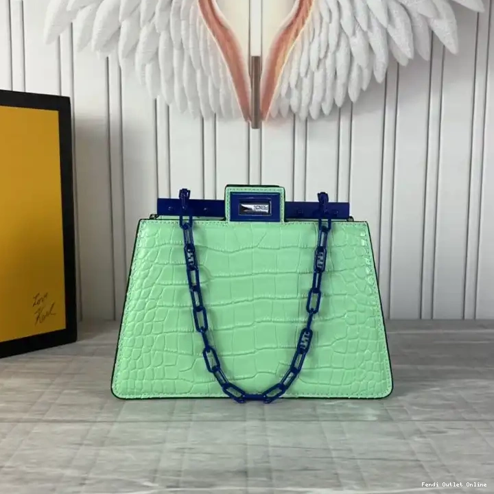 Cheap Peekaboo Crocodile Fendi Mini Cut In Bag Green Leather 0525